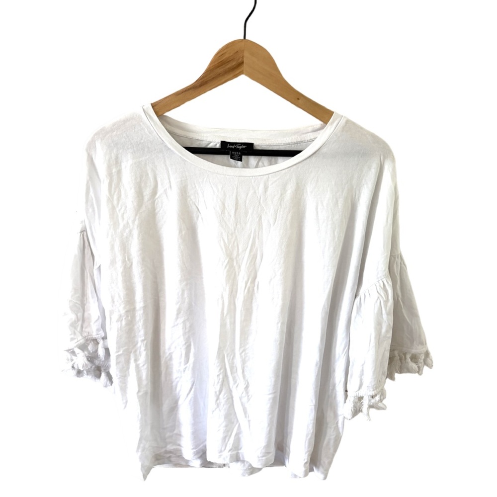 Lord & Taylor White Blouse With Ruffle Sleeves